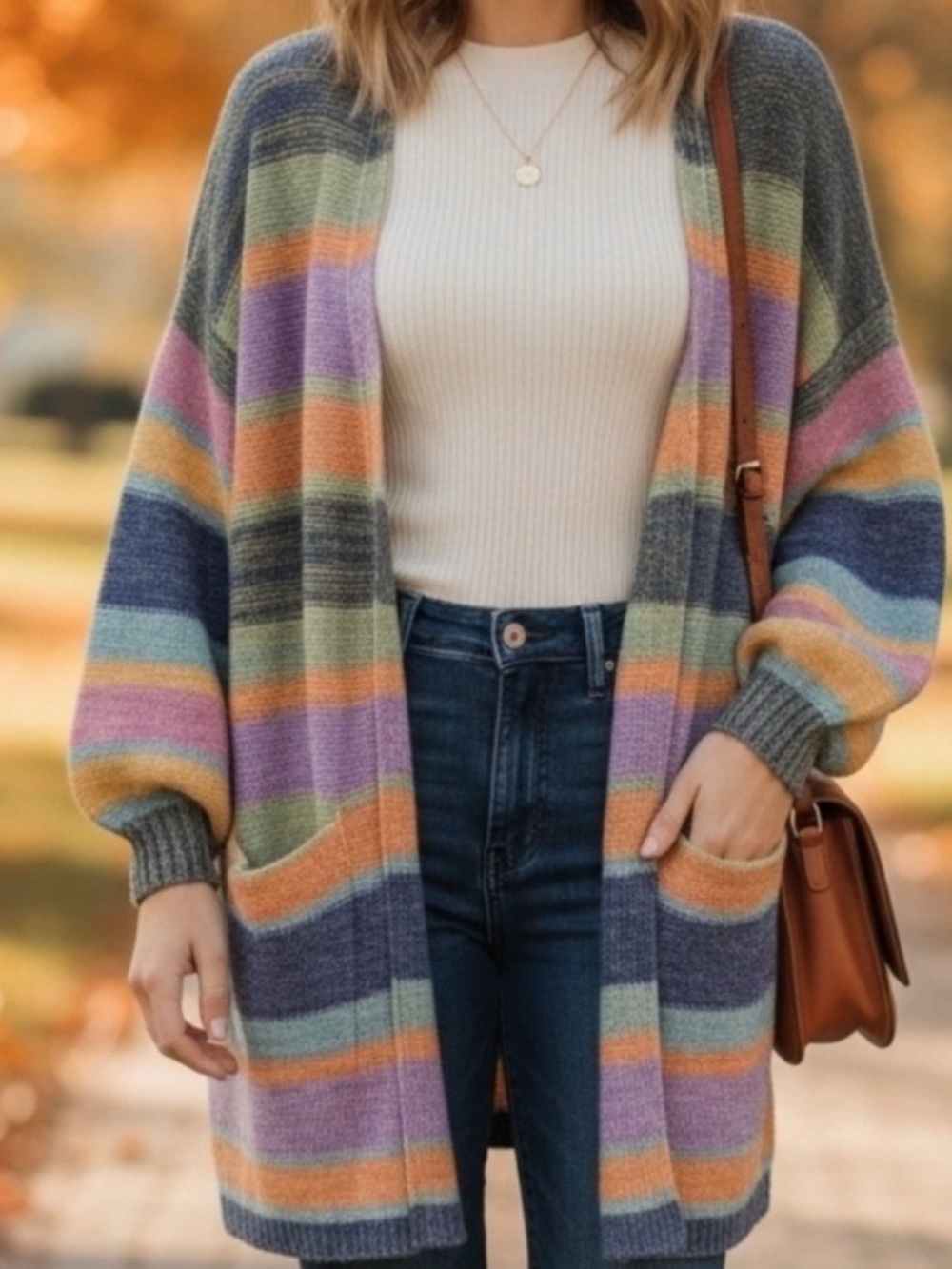 Anthropology Oliver O. Mohair Striped Multicolor Women's Cardigan Sweater size L